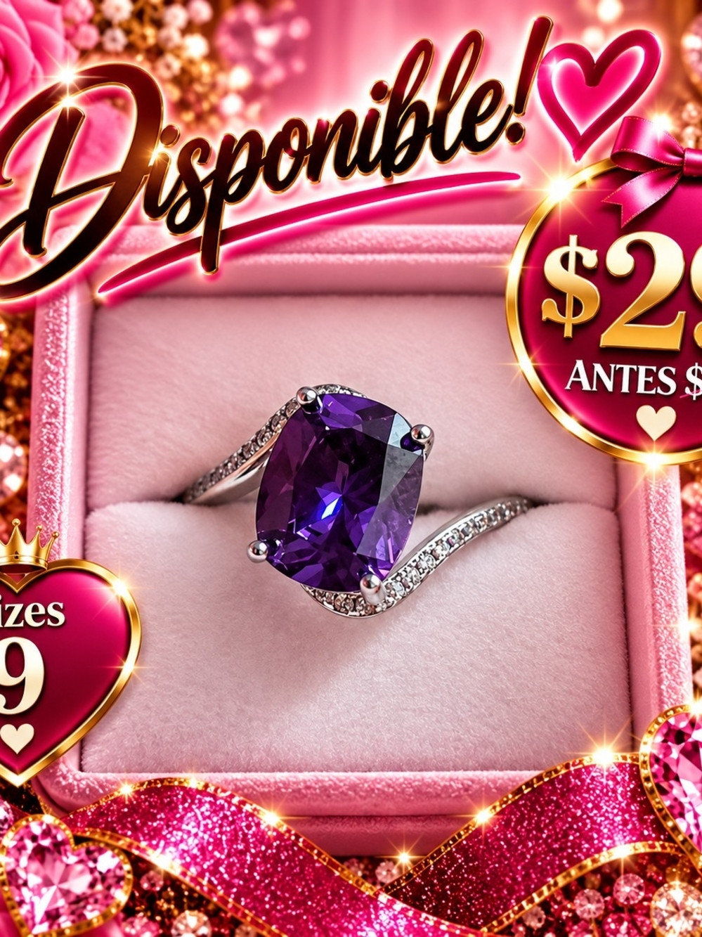 Purple Gemstone Solitaire Ring with Pavé Band -